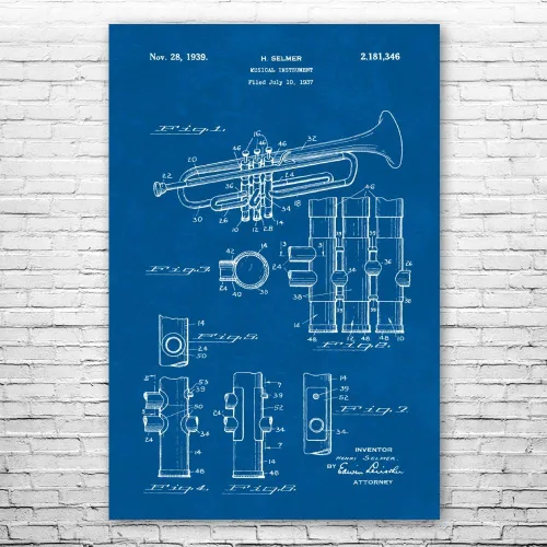 Impresión de póster de trompeta, diseño de trompeta, arte de jazz, decoración de clase de música, regalo de profesor de música, decoración de
