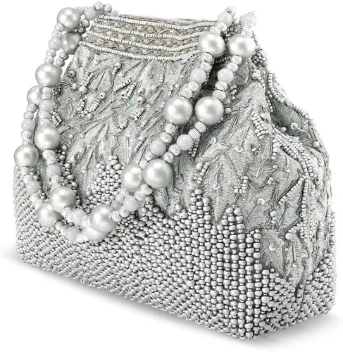 Miniatura 4 de Aheli Potli - Bolsas de noche para mujer, bolso de mano étnico para novia con cordón (P66S), plateado