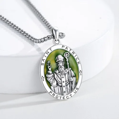 Miniatura 2 de XIXLES Saint Patrick Necklace for Men 925 Sterling Silver St Patrick Necklace Catholic St Patrick Medal Medallion Pendant Necklaces Amulet