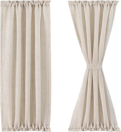 Miniatura 12 de FMFUNCTEX Cortinas transparentes de lino para puerta lateral de 40 pulgadas de largo para puertas de vidrio delanteras, puertas de patio, puertas