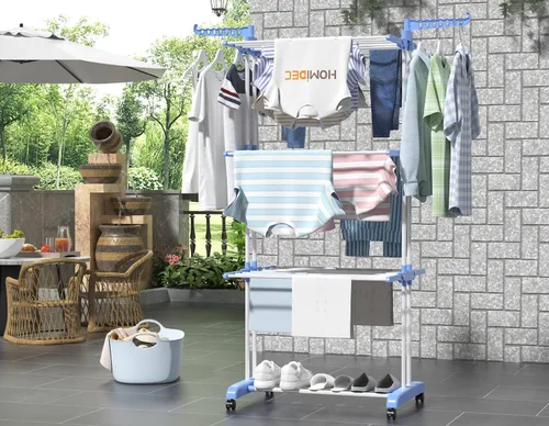 Miniatura 2 de HOMIDEC Tendedero de Ropa, Tendedero Plegable Grande de 4 Niveles para Ropa (67.7H x 19.7W x 30L Pulgadas), Móvil con 4 Ruedas. Tendedero Azul