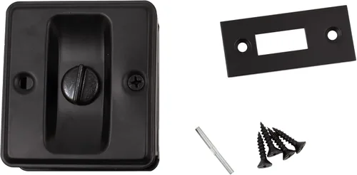 Miniatura 3 de Stone Harbor Hardware Cerradura de puerta de bolsillo cuadrado, función de privacidad, negro mate