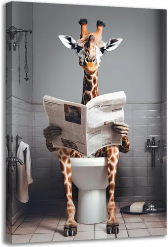 Miniatura 11 de GLOKAKA Lienzo decorativo para baño, diseño divertido de alpaca sentado en el inodoro, leyendo periódico, arte de pared, humor, granja, animal, arte