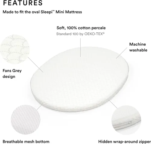 Miniatura 2 de Stokke Sleepi - Sábana bajera ajustable V3, color gris ventilador, compatible con Sleepi Mini Mattress V3, 100% algodón percal fino, lavable