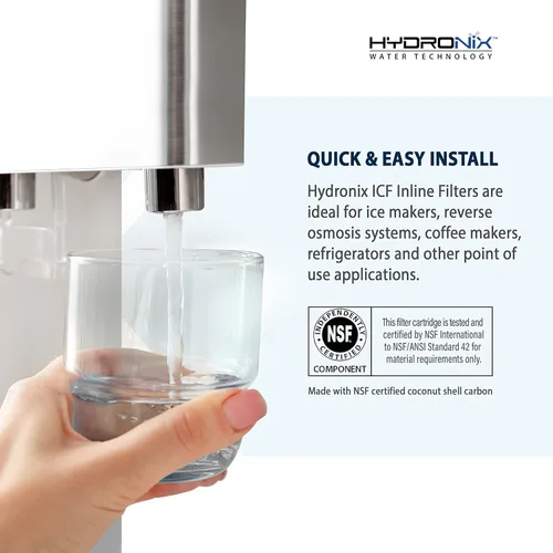 Miniatura 3 de Hydronix ICF-10 Cartucho de repuesto de filtro de agua de carbón posactivado en línea con NPT de 1/4 pulgadas para refrigerador, máquina de hielo