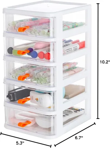 Miniatura 3 de Gagee Mini cajones de almacenamiento apilables de 5 cajones, cómodas de plástico con cajones para artes y manualidades, herramientas pequeñas