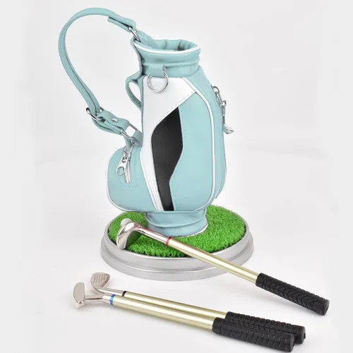 Miniatura 5 de Soporte de cuero para bolígrafo de golf con tres bolígrafos de golf para escribir, adecuado para decoración de escritorio, decoración de pasteles