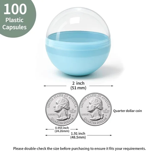 Miniatura 2 de 50 Cápsulas de Máquina Expendedora de Colores de 2 Pulgadas, Cápsulas de Máquina de Chicles, Recipiente de Bolas de Plástico, Bolas Rellenables