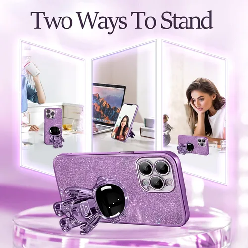 Miniatura 3 de Buleens Funda para iPhone 13 Pro Astronauta, Fundas transparentes para iPhone 13 Pro con papel brillante y soporte de astronauta, para mujeres