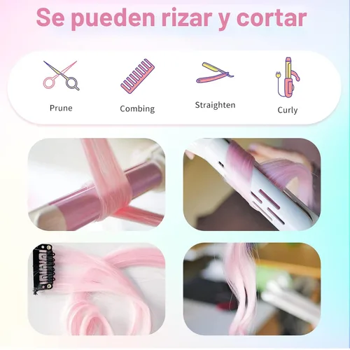 Miniatura 7 de Regalo del Día de San Valentín para Niña, Juguete de 24 Piezas de Extensiones de Cabello con Clip de Colores para Edades 4, 5, 6, 7, 8-10-12 Años