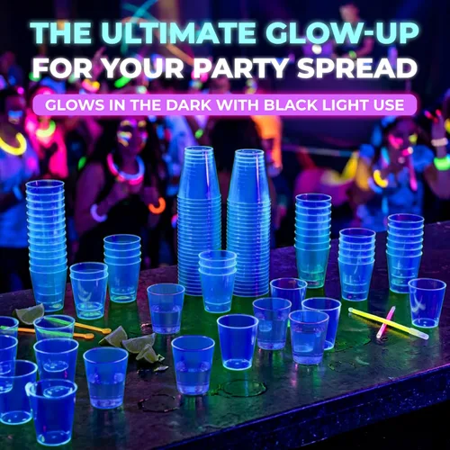 Miniatura 8 de Party Essentials Vasos de disparo de plástico duro de 2 onzas, azul neón, 50