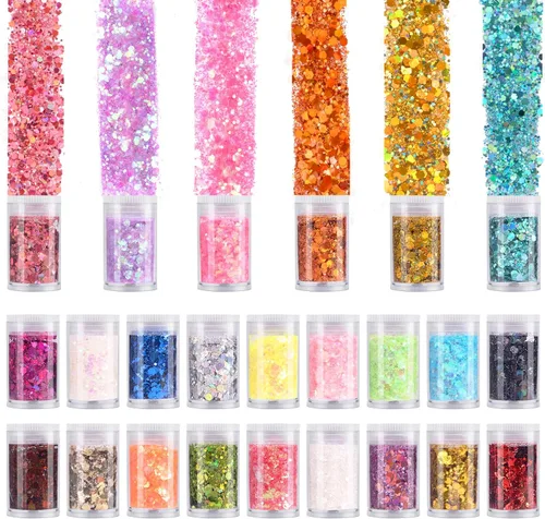 Miniatura 12 de Licool - Brillantina gruesa holográfica, juego de 12, purpurina artesanal para manualidades de resina, purpurina cosmética para uñas, cuerpo, cara