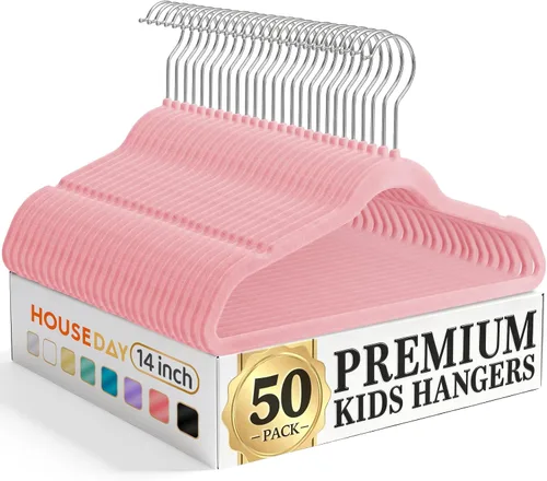 Miniatura 22 de HOUSE DAY Perchas de terciopelo para bebés de 11 pulgadas, paquete de 50 perchas color beige de primera calidad para niños, ropa de bebés y niños