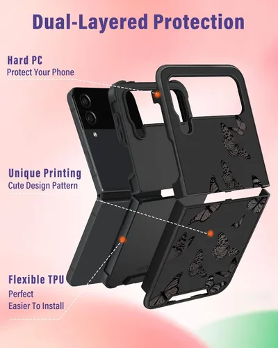 Miniatura 4 de Funermei para Samsung Galaxy Z Flip 4 Funda - Funda de Teléfono Bonita para Mujeres y Niñas con Mariposas Bonita Estética Femenina Diseño