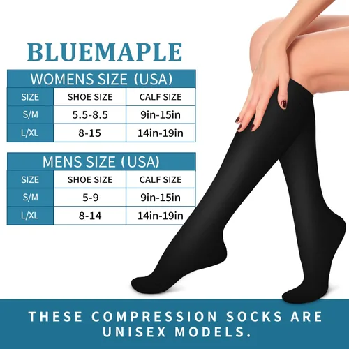 Miniatura 7 de Bluemaple Paquete de 4 calcetines de compresión para mujeres y hombres, el mejor apoyo para médicos, correr, enfermería, atletismo