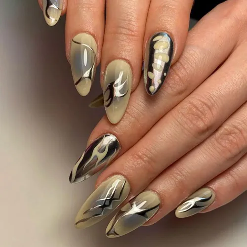 Miniatura 7 de 8 hojas de calcomanías de arte de uñas con llama irregular, plateado metálico, negro, blanco, oro, calcomanías autoadhesivas Y2k para diseño de uñas