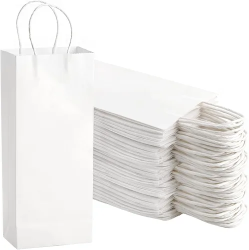 Miniatura 9 de WUWEOT Paquete de 50 bolsas de papel para vino, 5.6 x 3.3 x 12.6 pulgadas, bolsa reciclable de vino marrón, bolsa de regalo de papel kraft