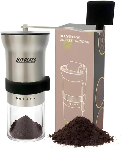 Molinillo de café manual, manivela portátil de acero inoxidable, 6 ajustes de grosor, molinillo de café con rebabas de cerámica, perfecto para