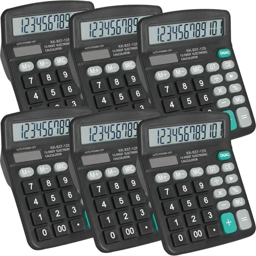 Miniatura 8 de Paquete de 12 calculadoras a granel, calculadoras de escritorio de 12 dígitos con pantalla LCD grande y botón sensible, energía solar y batería