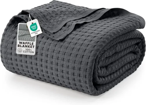 Miniatura 24 de Utopia Bedding Manta de punto gofre de 100 % algodón, tamaño grande para cama, ligera, transpirable, suave y acogedora, regalos para mujeres Blanco