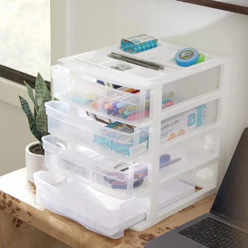 Miniatura 9 de Gracious Living Organizador de Cajones, Cajones de Almacenamiento de Escritorio de Plástico de 4 Niveles, Marco Blanco - Contenedores de Escritorio