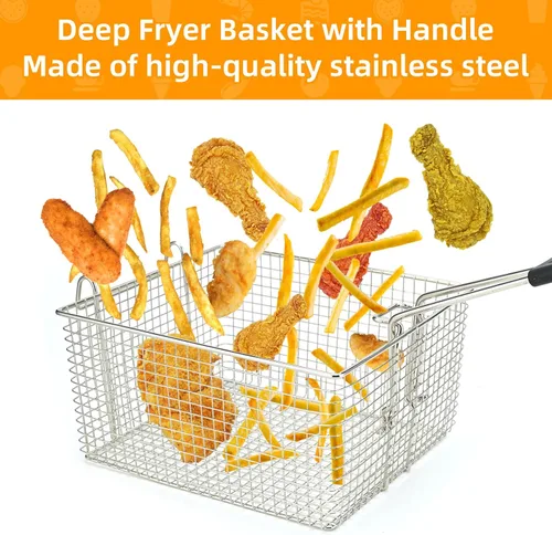 Miniatura 6 de Cesta para freidora eléctrica para freír alimentos, con mango de goma, 7.2 x 8.3 x 4.3 pulgadas, construcción resistente, adecuada para freír pollo