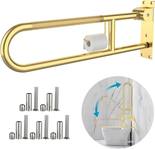 Miniatura 12 de Munzong - Barra de agarre para inodoro en forma de U de 32 pulgadas, riel de soporte antideslizante blanco, barra de agarre abatible para baño