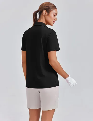 Miniatura 2 de PINSPARK Polo de golf de 4 botones para mujer, UPF 50+, secado rápido, atlético, camiseta de tenis con cuello, ajuste relajado