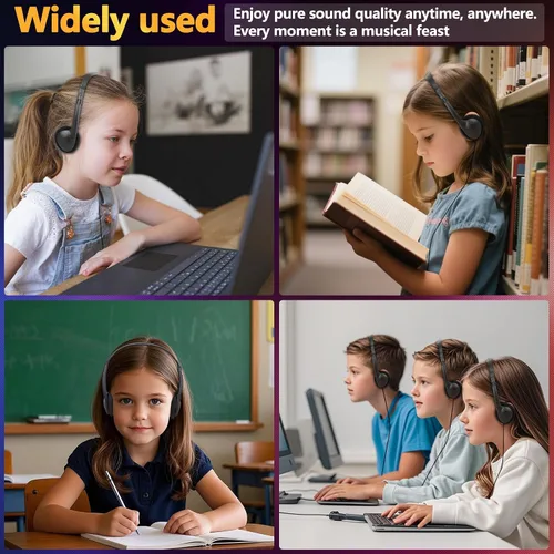 Miniatura 7 de Paquete de 12 auriculares USB C a granel para niños de aula, escuela, auriculares USB tipo C, juego de clase compatible con teléfonos inteligentes
