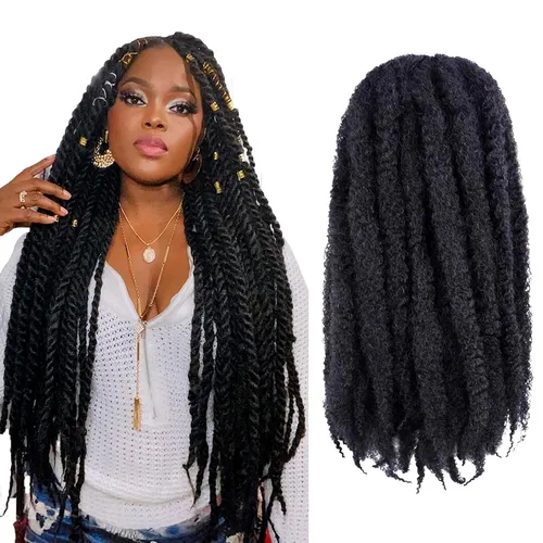 Miniatura 9 de ToyoTress Bob Marley Twist Hair - 8 Pulgadas Paquete de 6 Cabello Marley Negro Corto Para Locs Falsos, Extensiones de Cabello Rizado Afro Kinky