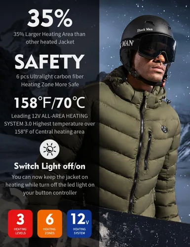 Miniatura 2 de iHood Men's Heated Jacket With 12V Battery Pack-Insulated Lightweight Hooded Hand-Heating Electric Heated Puffer Jacket