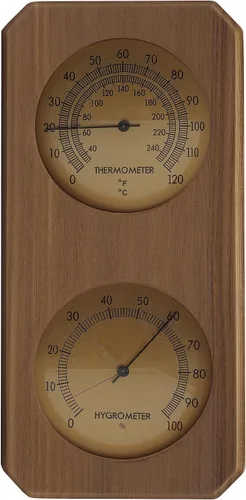 HSE - Termómetro e higrómetro para sauna de cedro, instrumento mecánico 2 en 1 con diseño minimalista y esferas de vidrio (vertical)