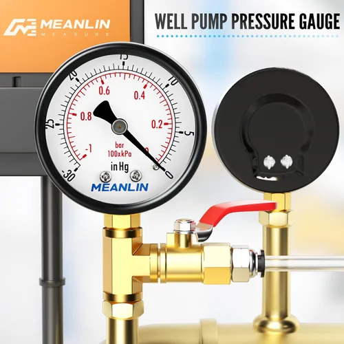 Miniatura 6 de MEANLIN MEASURE - Vacuómetro de vacío seco de -30inHG~0Psi, esfera con cara de 2 pulgadas, 1/4" NPT WOG para prueba de presión de agua, aceite
