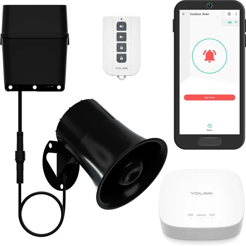 Miniatura 18 de YoLink Kit de sirena de seguridad para exteriores y controlador de alarma inteligente: 110 dB, inalámbrico, alimentado por batería, alcance de 1/4