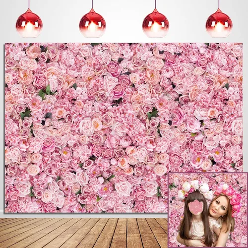 Miniatura 3 de Fondo de fotos de pared con rosas rosadas, decoración de fiesta de cumpleaños para niñas, telón de fondo de fotografía para el día de San Valentín