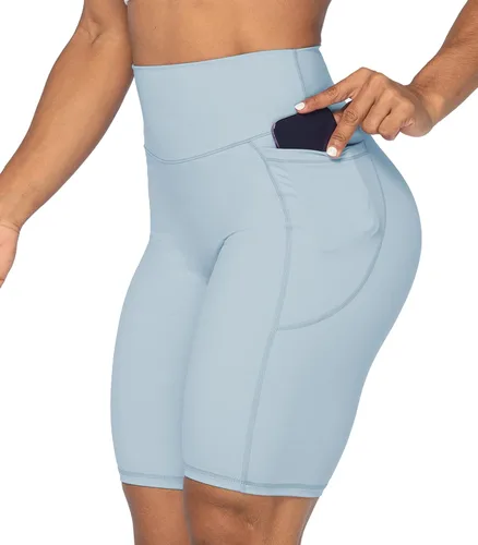 Sunzel - Pantalones cortos de ciclista para mujer con cintura alta, control de abdomen y bolsillos profundos