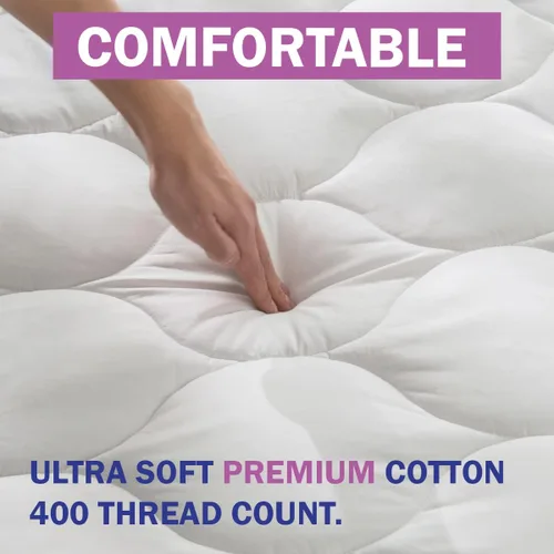 Miniatura 4 de Slumberfy - Protector de colchón impermeable de alta calidad tamaño individual – Protector de colchón acolchado de algodón de 400 hilos, tela