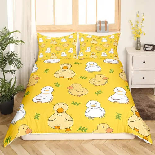 Miniatura 12 de Erosebridal Funda de edredón para niños y niñas, diseño de pato amarillo, diseño de patos de dibujos animados, juego de ropa de cama de animales