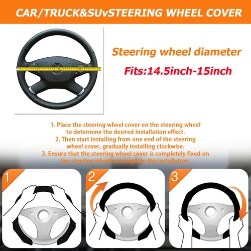 Miniatura 2 de Zpana Funda de fibra de carbono para volante de automóvil, funda de cuero antideslizante para volante de vehículo de 14.5-15 pulgadas, cómodo