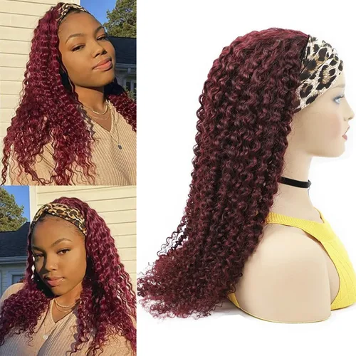 Miniatura 4 de Peluca de cabello humano con diadema de ondas profundas, sin pegamento, pelucas de cabello rizado sin encaje frontal, pelucas de cabello humano