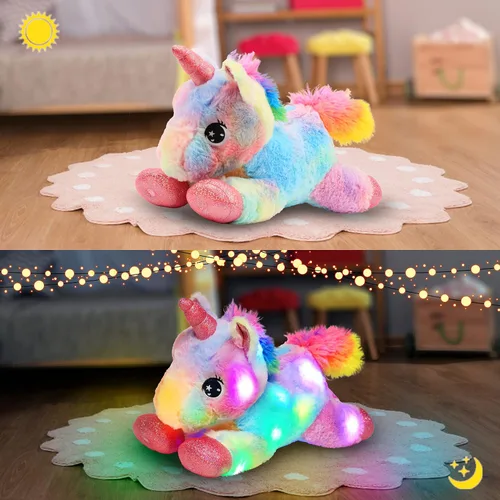 Miniatura 9 de Easfan Animal de peluche con luces LED de unicornio con luces nocturnas coloridas que brillan en la oscuridad, festival de cumpleaños para niños