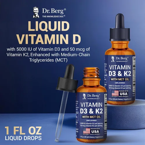 Miniatura 3 de Dr. Berg - Gotas líquidas de vitamina D3 K2 de máxima potencia con aceite MCT – 5,000 UI de vitamina D3 líquida con K2 – Apoya huesos fuertes