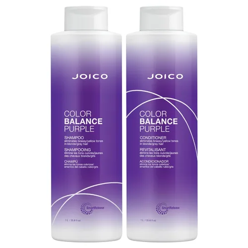 Joico Color Balance - Juego de champú y acondicionador morado, elimina los tonos cobrizos y amarillos, para cabello rubio o gris frío