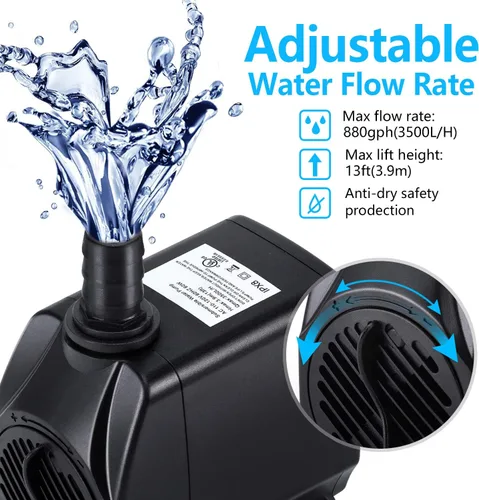 Miniatura 5 de CWKJ Bomba de fuente, bomba de agua sumergible de 880 GPH, bomba de agua duradera de 60 W para exteriores con impulsor de rotor de repuesto, 3