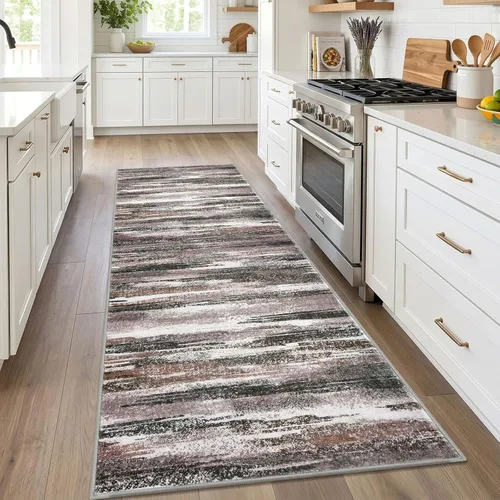 Miniatura 28 de Alfombra de pasillo moderna Lansny 2 x 6 pulgadas, alfombra de cocina lavable verde mostaza multicolor, alfombra antideslizante suave para pasillo