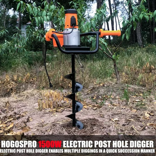 Miniatura 3 de Excavadora eléctrica de 1500 W, taladro de tierra de broca de 6 pulgadas y 4 pulgadas, ideal para excavación de agujeros de postes, perforación