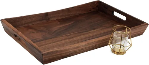 Bandeja otomana rectangular curvada de madera de nogal negro de 22 x 14 pulgadas con asas, sirve té, café, bandeja decorativa de madera clásica para