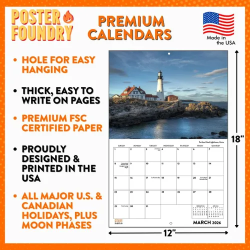 Miniatura 4 de Calendario mensual de pared 2026 con hilo de bandera de Estados Unidos 250 aniversario 1776 de 12 meses, fabricado en Estados Unidos