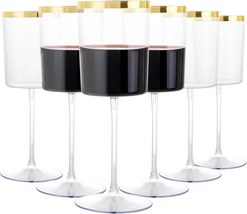 Miniatura 18 de Ciaell Paquete de 12 copas de vino de plástico transparente – Copas de vino desechables de 10 onzas con tallo para fiestas, bodas, piscina, aire