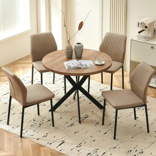 Miniatura 7 de Juego de Mesa de Comedor Redonda de 37" para 4, Juego de Café Pequeño Moderno de Mediados de Siglo para Comedor Cocina Apartamento